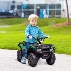 HOMCOM 12V Kids Quad Bike with Forward, Reverse Functions, Ride-On ATV w/ Music, LED, Headlights, for Ages 3-5 Years - Green - 2