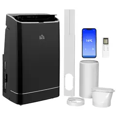HOMCOM 14000 BTU Mobile Air Conditioner, 35m², Smart Home WiFi, with Dehumidifier, Fan, 24H Timer, Window Kit, Black - 1