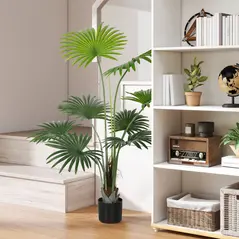 HOMCOM 145cm Artificial Palm Tree, Decorative Artificial Plant with Lifelike PEVA Leaves and Coconut Coir, Fake Tree with Plastic Pot and Flocking for Home Office Decor, Green - 2