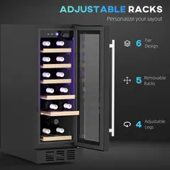 HOMCOM 19 Bottle 5-18℃ Wooden Rack Wine Fridge - Black - 6