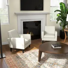 HOMCOM 2 Pieces Modern Armchairs with Rubber Wood Legs, Upholstered Accent Chairs, Single Sofa for Living Room, Bedroom, Cream White - 2