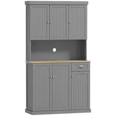 HOMCOM 180cm Freestanding Kitchen Cabinet, Modern Storage Cupboard with Open Countertop, Drawer and 6 Doors, Grey - 1