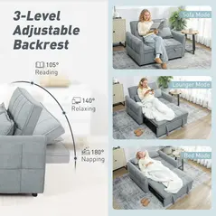 HOMCOM 2 Seater Sofa Bed, 3-in-1 Convertible Sleeper Sofa with Click-clack Adjustable Backrest and 2 Pillows, Grey - 5