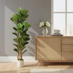 HOMCOM 150cm Artificial Fiddle Leaf Fig Tree - Green - 8