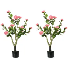 HOMCOM 2 Pieces Decorative Artificial Plants Camellia Flower with Pot, Fake Plant for Home Indoor Outdoor Decor, 95cm, Pink - 1