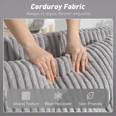 HOMCOM 2 Seater Click Clack Sofa Bed with Pull Out Design, Corduroy Upholstery - Light Grey - 6