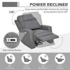 HOMCOM 150° Electric Reclining Chair, with USB port and Footrest - Charcoal Grey - 4