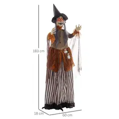 HOMCOM 183 cm Life Size Halloween Animated Standing Fat-Faced Witch with Red Light Up Eyes, Sound Activated Moving Arms & Head, Scary Witch Halloween Decorations, Battery Operated, Indoor Party Props - 3