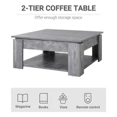 HOMCOM 2 Tier Wood Coffee Table Side Table Bottom Storage Shelf  Simple Modern Living Room Grey Wood Grain - 4