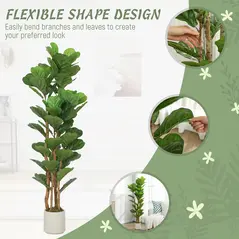 HOMCOM 150cm Artificial Fiddle Leaf Fig Tree - Green - 6
