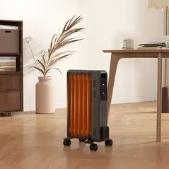 HOMCOM 1500W Oil Filled Radiator, Portable Electric Heater with 3 Heat Settings, Safety Cut-Off and Wheels, Grey - 2