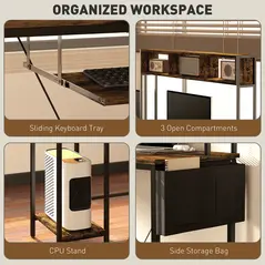 HOMCOM 160cm Reversible L Shaped Desk with Power Outlet, Industrial Corner Desk with Storage Shelves and Keyboard Tray, 240cm Long Computer Desk for 2 Person, Rustic Brown - 6