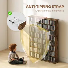 HOMCOM 16-Compartment Media Shelf - Rustic Brown - 6