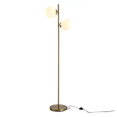 HOMCOM 2 Lights Tree Floor Lamp for Living Room with Globe Lampshade, Standing Lamp for Bedroom, Bulb not Included, Gold Tone - 1
