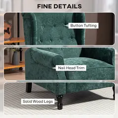 HOMCOM 150° Reclining Vintage Armchair, with footrest - Dark Green - 6