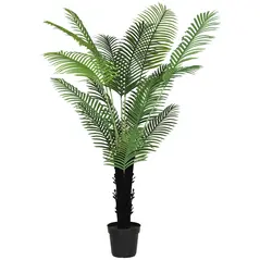 HOMCOM 175cm Artificial Areca Palm Tree with 16 PE Leaves, Decorative Artificial Plant with Plastic Pot and Flocked Soil, Fake Plant for Home Office Decor, Green - 1