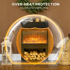 HOMCOM 19" Electric Fireplace with Surround, 3D Flame Effect, 6 Colours & 3 Brightness Levels, 1000W/2000W Black Electric Fire and Mantel Reach up to 30㎡ Space with Remote & Timer, 3 Sided View - 9