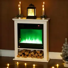 HOMCOM 1800W Adjustable Faux Flame Electric Fireplace - White - 8