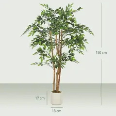 HOMCOM 150cm Artificial Ficus Tree, Fake Potted Tree with Solid Wood Trunk and Pot for Indoor, Green - 3
