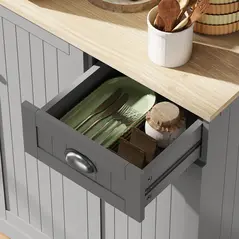 HOMCOM 180cm Freestanding Kitchen Cabinet, Modern Storage Cupboard with Open Countertop, Drawer and 6 Doors, Grey - 9