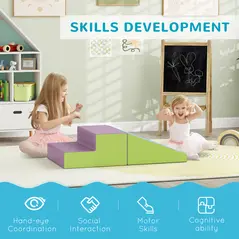 HOMCOM 2 Piece Soft Play Set for Toddler Climb and Crawl, for 12-36 Months, Blue - 7