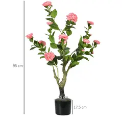 HOMCOM 2 Pieces Decorative Artificial Plants Camellia Flower with Pot, Fake Plant for Home Indoor Outdoor Decor, 95cm, Pink - 3