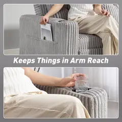 HOMCOM 2 Seater Click Clack Sofa Bed with Pull Out Design, Corduroy Upholstery - Light Grey - 8