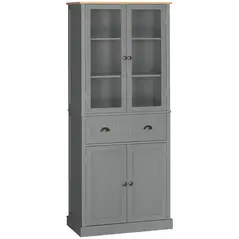 HOMCOM 180cm Tall Kitchen Pantry Cupboard, Freestanding Storage Cabinet with 5 Tier, Adjustable Shelves,  Drawer, Grey - 1