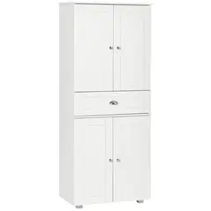 HOMCOM 184cm Tall Kitchen Cupboard, Freestanding Kitchen Pantry Storage Cabinet with 4 Doors, 3 Adjustable Shelves, Drawer, Anti-tipping Device, Sideboard Organiser for Dining Room, Living Room, White - 1