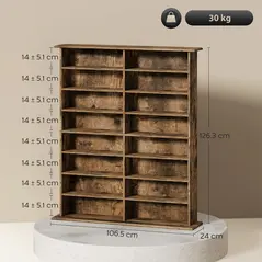 HOMCOM 16-Compartment Media Shelf - Rustic Brown - 3