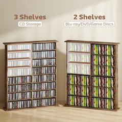 HOMCOM 16-Compartment Media Shelf - Rustic Brown - 8