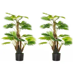 HOMCOM 2 Pack Artificial Plant Palm Tree in Pot, Fake Plants for Home Indoor Outdoor Decor, 135cm, Green - 1