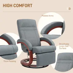 HOMCOM 135° Manual Reclining Swivel Chair, with Footrest - Grey - 7