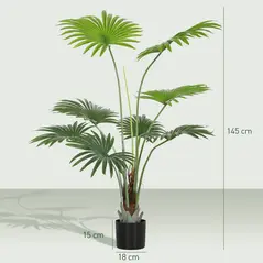 HOMCOM 145cm Artificial Palm Tree, Decorative Artificial Plant with Lifelike PEVA Leaves and Coconut Coir, Fake Tree with Plastic Pot and Flocking for Home Office Decor, Green - 3