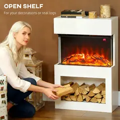 HOMCOM 19" Electric Fireplace with Surround, 3D Flame Effect, 6 Colours & 3 Brightness Levels, 1000W/2000W White Electric Fire and Mantel Reach up to 30㎡ Space with Remote & Timer, 3 Sided View - 6