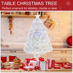 HOMCOM 2.5FT Prelit Artificial Tabletop Christmas Tree with Fibre Optics Holiday Home Xmas Decoration for Table and Desk, White - 6