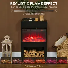 HOMCOM 19" Electric Fireplace with Surround, 3D Flame Effect, 6 Colours & 3 Brightness Levels, 1000W/2000W Black Electric Fire and Mantel Reach up to 30㎡ Space with Remote & Timer, 3 Sided View - 4