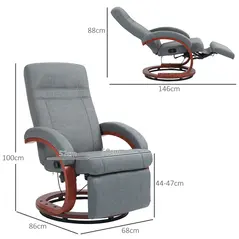 HOMCOM 135° Manual Reclining Swivel Chair, with Footrest - Grey - 3