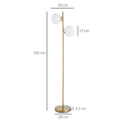HOMCOM 2 Lights Tree Floor Lamp for Living Room with Globe Lampshade, Standing Lamp for Bedroom, Bulb not Included, Gold Tone - 3