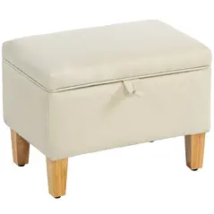 HOMCOM 16L Linen Storage Ottoman Padded Footstool with Rubberwood Legs for Storage Box, Bed End, Shoe Bench, Seating, Beige - 1