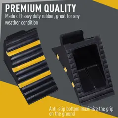 HOMCOM 2 PCs Rubber Wheel Chocks Heavy Duty Blocks for Vehicles, Cars, Caravan, Trailer with Handle 25L x 16W x 19H cm - 6