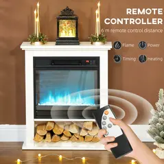 HOMCOM 1800W Adjustable Faux Flame Electric Fireplace - White - 6