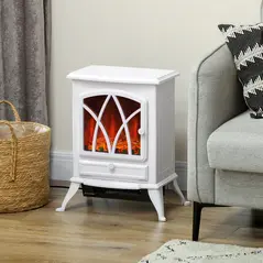 HOMCOM 1kW-2kW Vintage Electric Fireplace Heater - White - 2