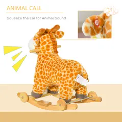 HOMCOM 2 In 1 Kids Todder Rocking Horse Plush Ride On Giraffe Rocker with Wheels Wooden Base Animal Sounds for 3-6 Years - 6