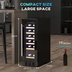 HOMCOM 19 Bottle 5-18℃ Wooden Rack Wine Fridge - Black - 3