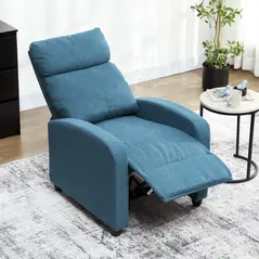 HOMCOM 135° Push Back Recliner Armchair, with Footrest - Blue - 8