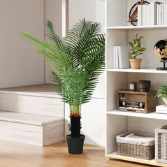 HOMCOM 150cm Artificial Areca Palm Tree with 12 PE Leaves, Decorative Artificial Plant with Plastic Pot and Flocked Soil, Fake Plant for Home Office Decor, Green - 2