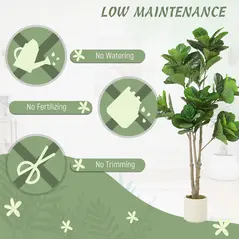 HOMCOM 180cm Artificial Fiddle Leaf Fig Tree - Green - 5