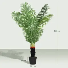HOMCOM 150cm Artificial Areca Palm Tree with 12 PE Leaves, Decorative Artificial Plant with Plastic Pot and Flocked Soil, Fake Plant for Home Office Decor, Green - 3