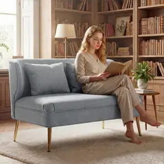 HOMCOM 2 Seater Sofa, Linen-look Fabric Small Sofa with Wing Back, Thick Seat, Metal Legs, Light Grey - 2